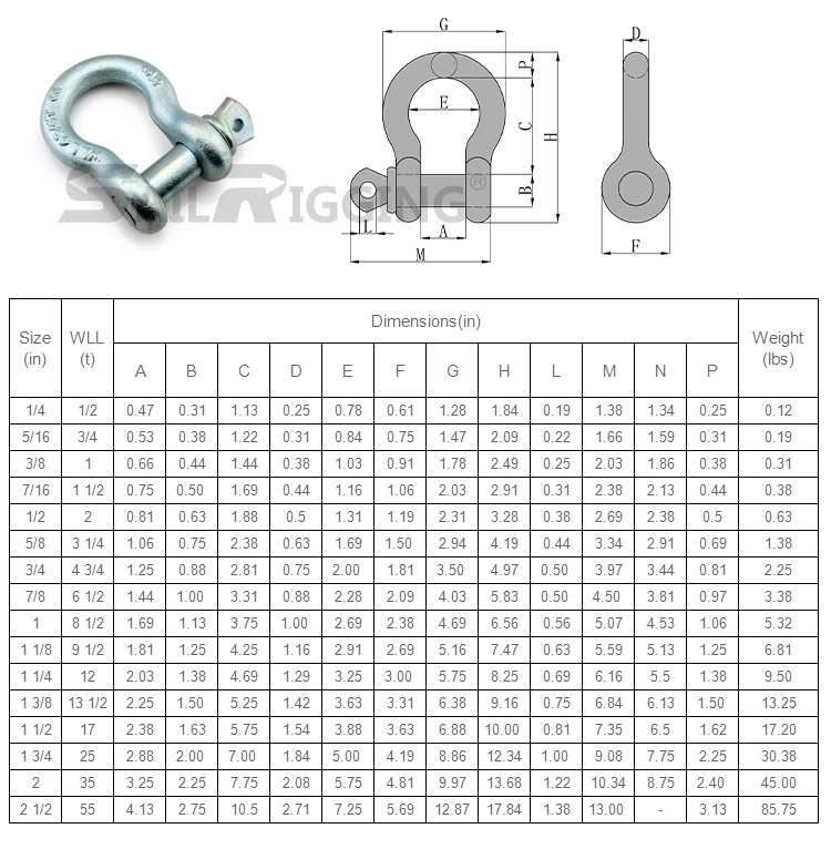 Wholesale Hardware Rigging 3/4&quot; 4.75t Galvanized Us Type G209 Anchor Sahckle Steel Forged Lifting D Ring Bow Shackle